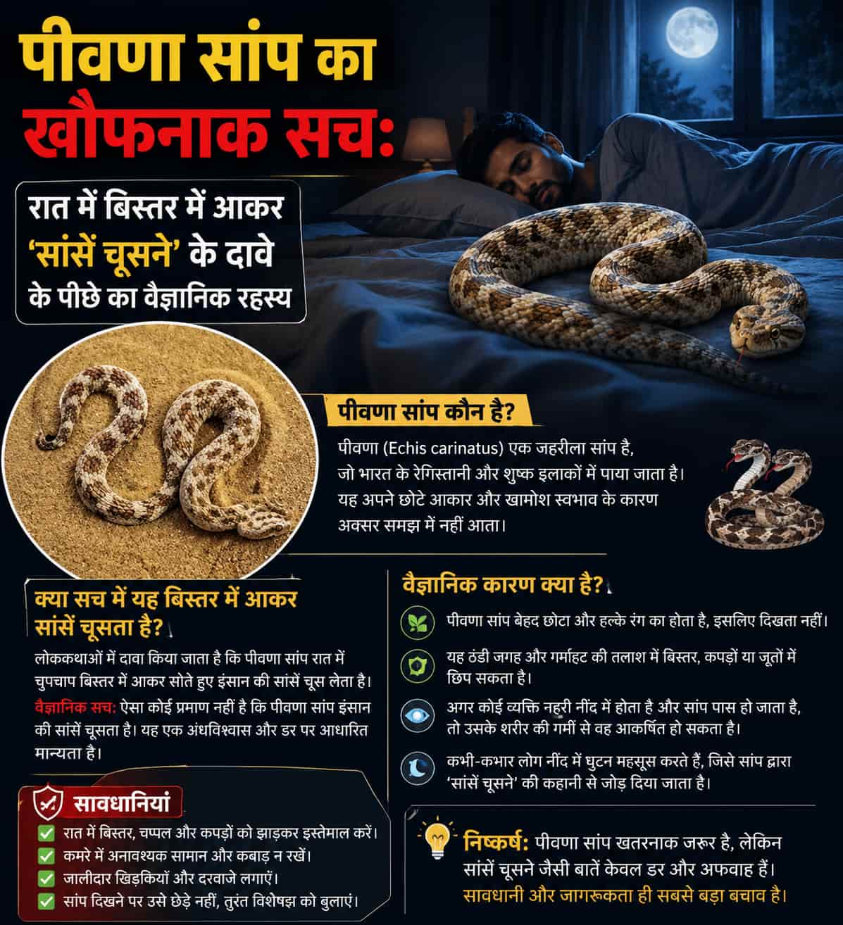 पीवणा सांप का खौफनाक सच: रात में बिस्तर में आकर ‘सांसें चूसने’ के दावे के पीछे का वैज्ञानिक रहस्य