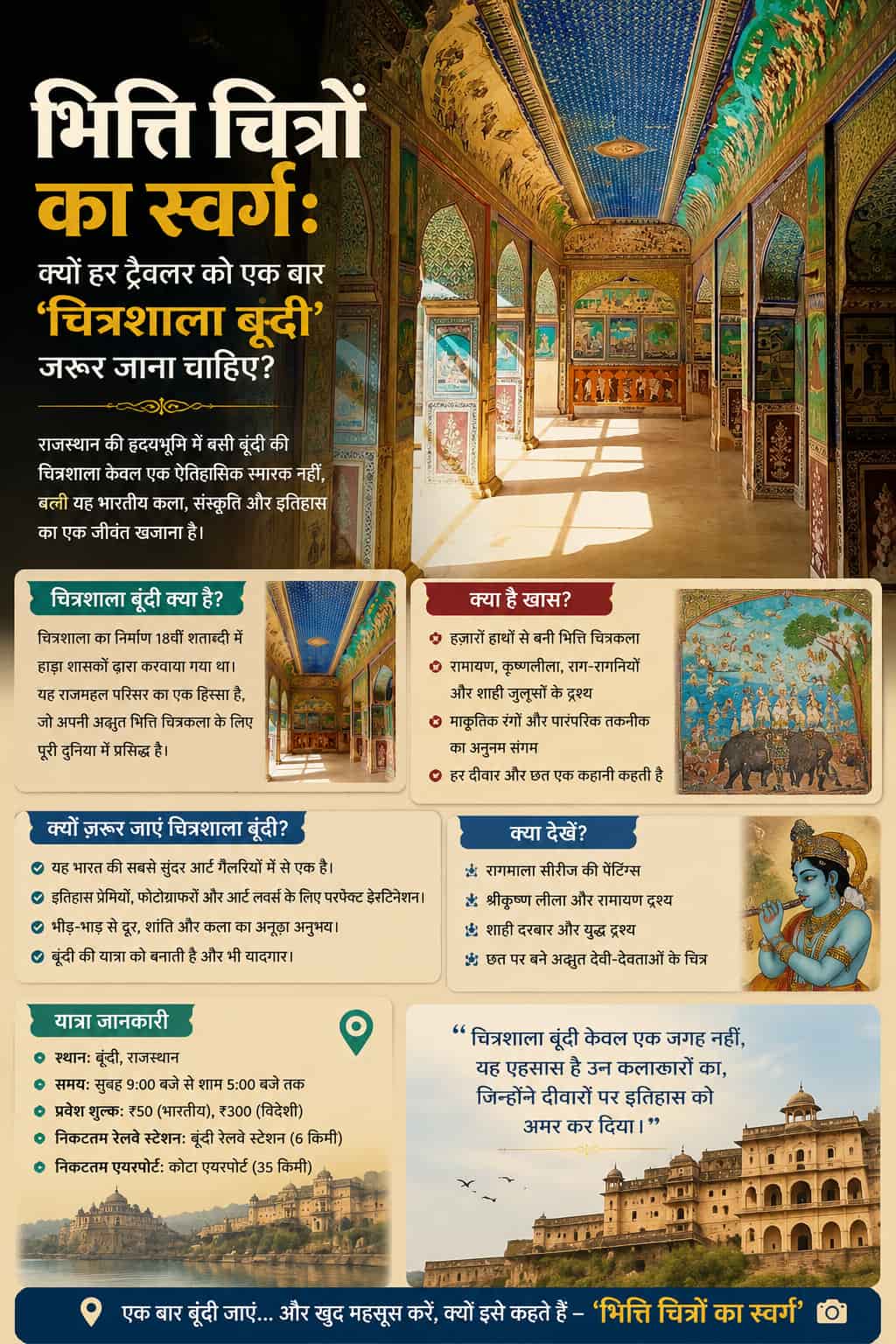 भित्ति चित्रों का स्वर्ग: चित्रशाला बूंदी (Chitrashala Bundi) संपूर्ण इतिहास, वास्तुकला और ट्रैवल गाइड