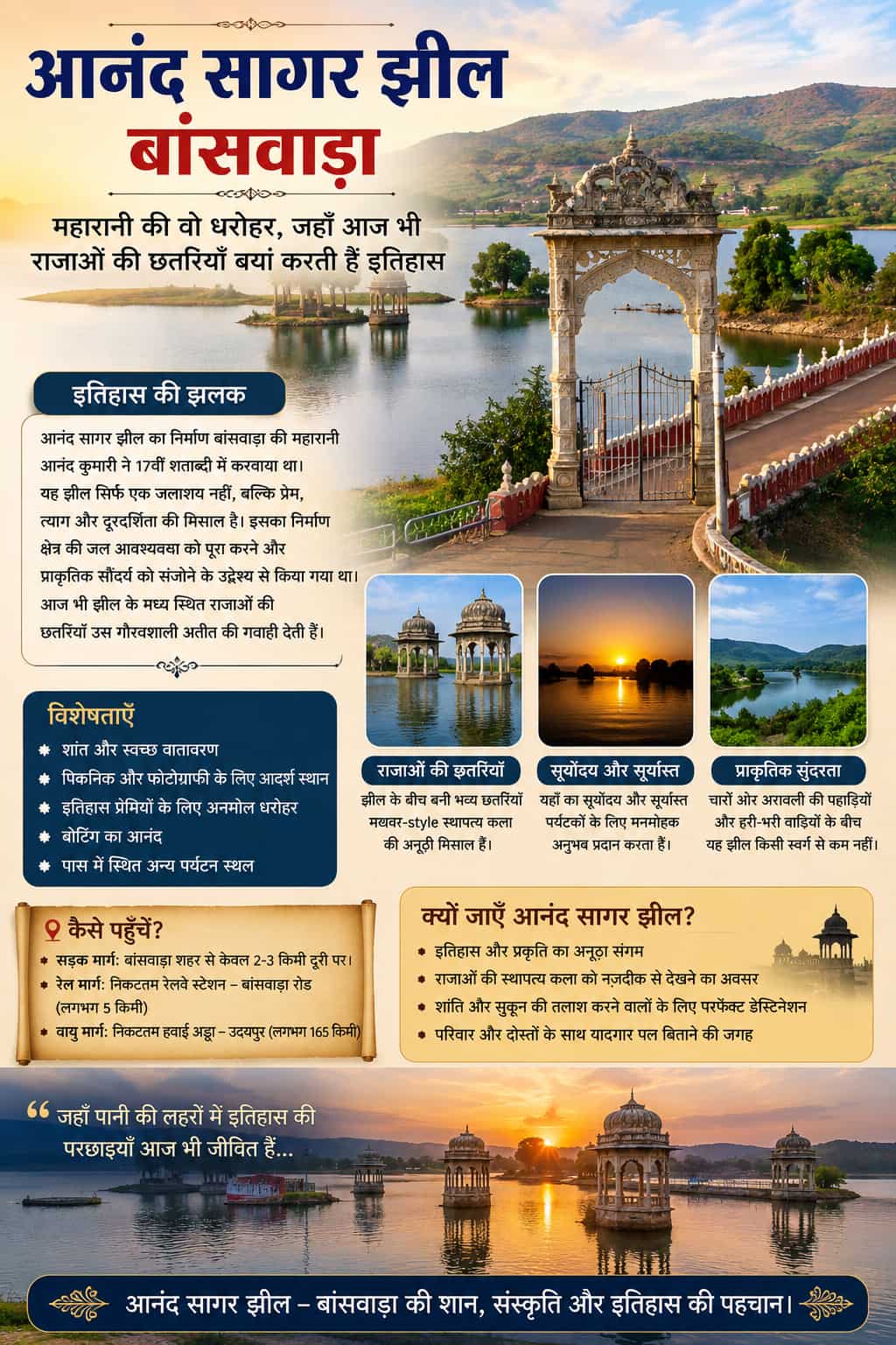 आनंद सागर झील बांसवाड़ा: महारानी की वो धरोहर, जहाँ आज भी राजाओं की छतरियाँ बयां करती हैं इतिहास